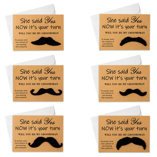 8TEHEVIN 12PCS Groomsmen Proposal Cards with 6 Styles Humorous Mustache, Funny Best Man Invitation Card, Will You be My Groomsman Cards, Wedding Proposal Gifts for Suitor Men, Wedding Invitation Cards