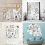 8TEHEVIN 50PCS White Neutral Light Grey Aesthetic Pictures Wall Collage Kit, Trendy Small Poster for Dorm, Grey White Style Wall Art Print, Aesthetic Photo Collection, Bedroom Decor for Teens Boy Girl